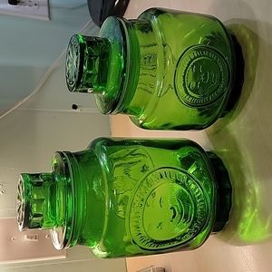 Wheaton NJ depression glass canisters with air tight lids